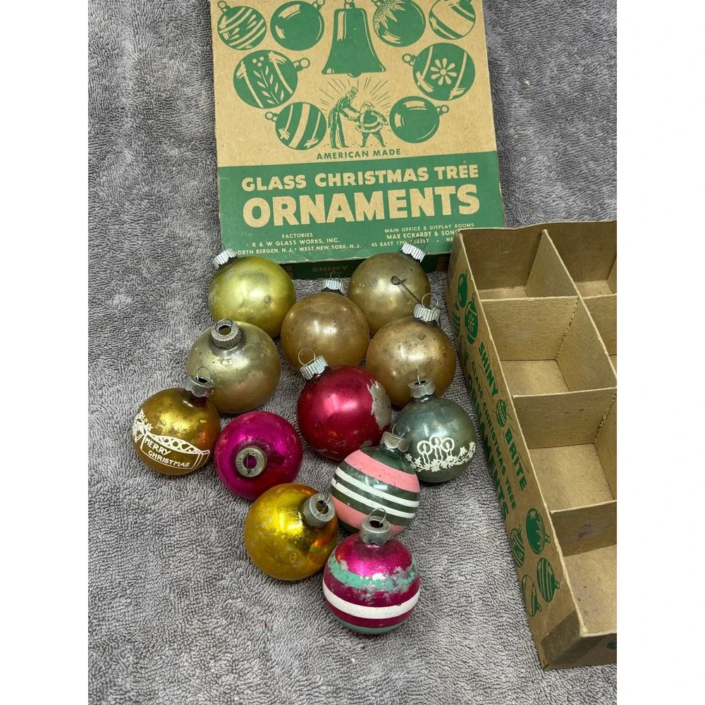 Vintage Shiny Brite Glass Christmas Ornaments 12pc MCM USA Original Box
